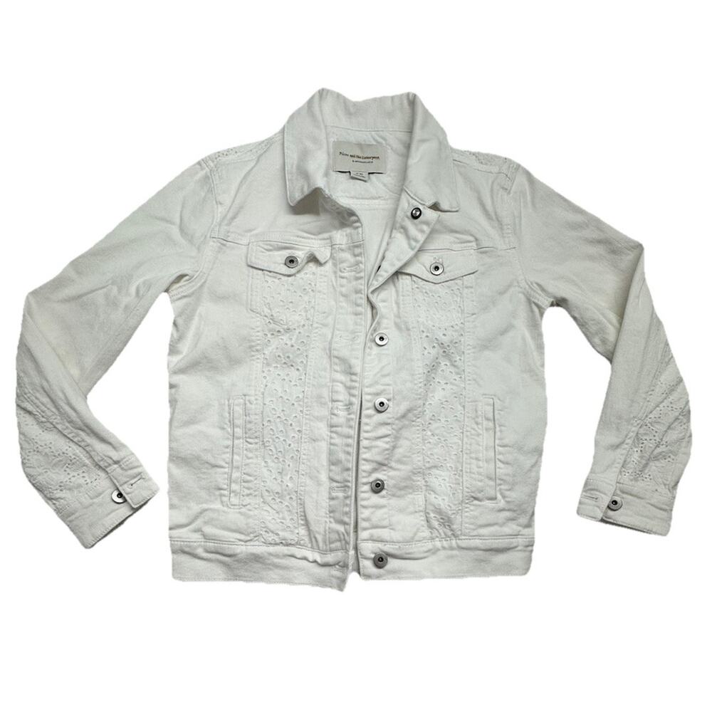 Pilcro Anthropologie White Denim Eyelet Trucker Jacket Boho Western XSmall